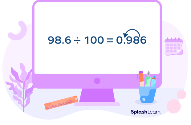 Dividing a decimal number by 100