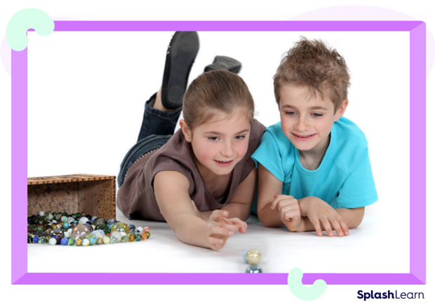 Two kids subtracting marbles Two kids subtracting marbles