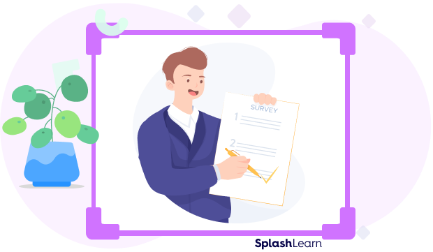 Illustration of a man holding up a sheet with a questionnaire
