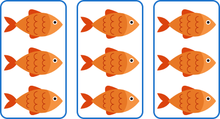 Three rows and three columns of fish