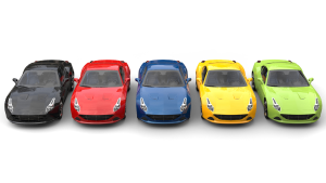 Arrangement of toy cars in a single row