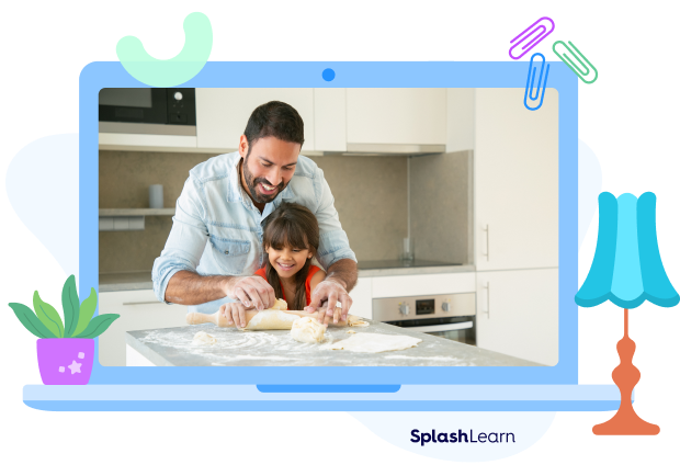 A father and a daughter cooking together