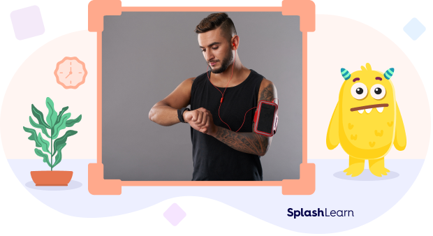 Man checking pedometer for heartbeats per second Man checking pedometer for heartbeats per second