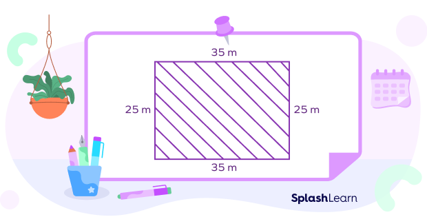 Rectangle with length 35 m and width 25 m