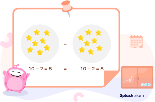 Visual example of subtraction property of equality