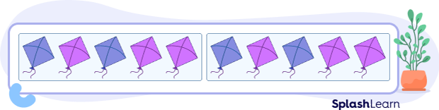 Ten kites equally shared in two groups Ten kites equally shared in two groups