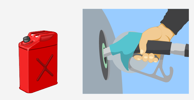 Filling gas in car and a can Filling gas in car and a can