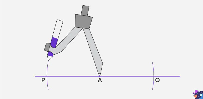 step 1 for drawing a perpendicular line using a compass