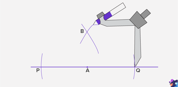 step 2 for drawing a perpendicular line using a compass