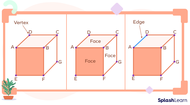 Vertices, faces, and edges of a cube
