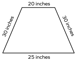 An isosceles trapezoid with sides 30 in, 30 in, 20 in and 25 in An isosceles trapezoid with sides 30 in, 30 in, 20 in and 25 in
