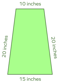 An isosceles trapezoid with sides 20 in, 20 in, 10 in, 15 in An isosceles trapezoid with sides 20 in, 20 in, 10 in, 15 in