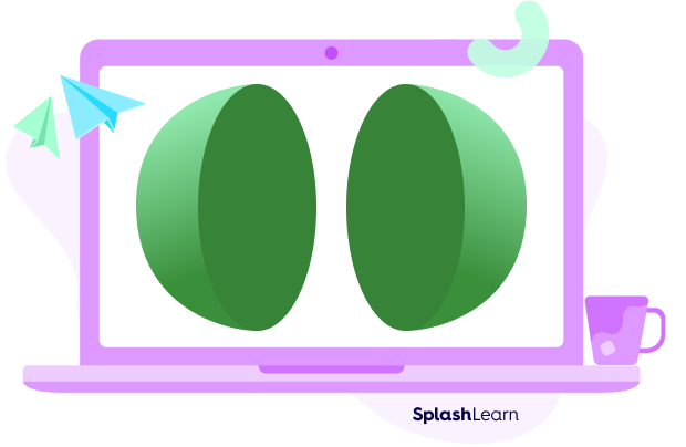 Hemispheres formed by cutting a sphere into two equal parts Hemispheres formed by cutting a sphere into two equal parts