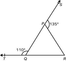 Two exterior angles of a triangle measuring 110° and 135° Two exterior angles of a triangle measuring 110° and 135°