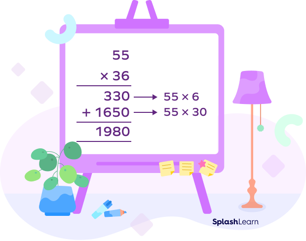 55 multiplied by 36 using long multiplication