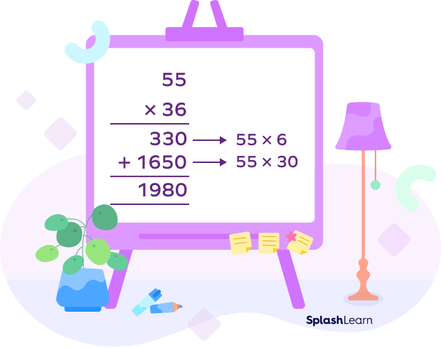 55 multiplied by 36 using long multiplication 55 multiplied by 36 using long multiplication