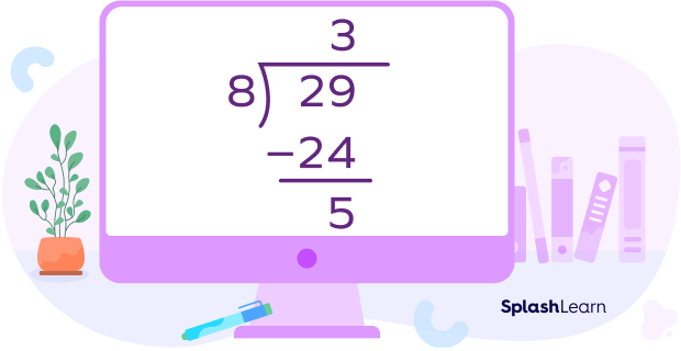 29 DIVIDED BY 8 (long division)