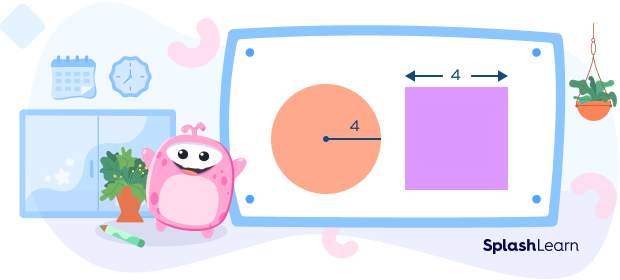 A circle and a square such that radius and side are equal A circle and a square such that radius and side are equal
