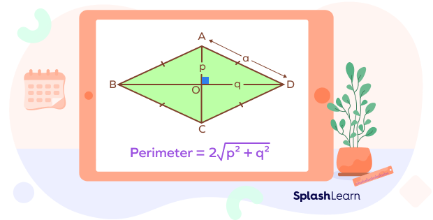 Formula for perimeter of rhombus ABCD with diagonals p and q Formula for perimeter of rhombus ABCD with diagonals p and q