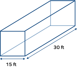 A square prism with height 30 ft and side of the base 15 ft