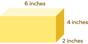 Cuboid with dimensions 6 inches, 4 inches, and 2 inches