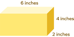 Cuboid with dimensions 6 inches, 4 inches, and 2 inches