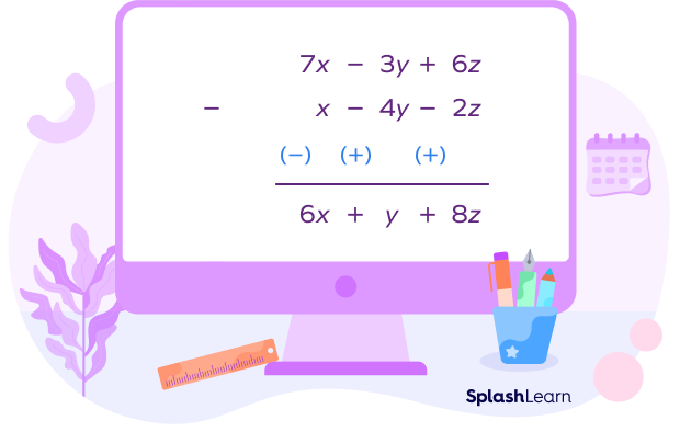 Vertical method of subtracting polynomials - example