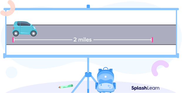 Car traveling to cover distance of 2 miles - visual