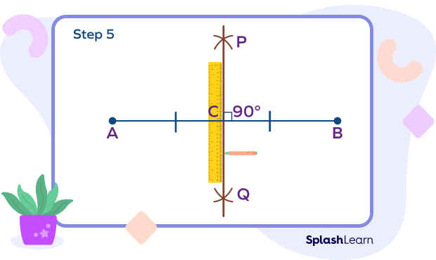 Perpendicular bisector PQ to line segment AB