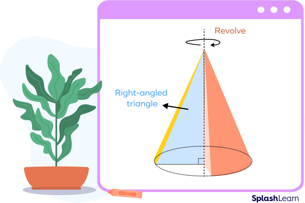 Right circular cone formed by revolving a right triangle about its leg 