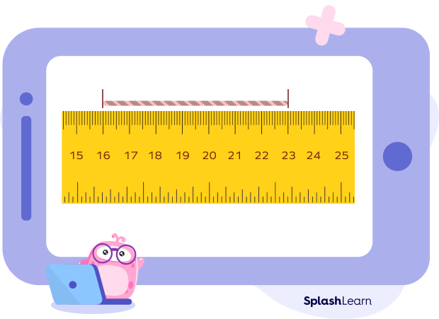The measurement shown on the given meter stick reads 16-23 cm.