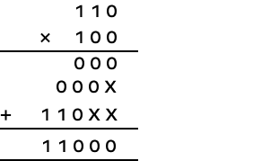 Binary multiplication of 110 and 100