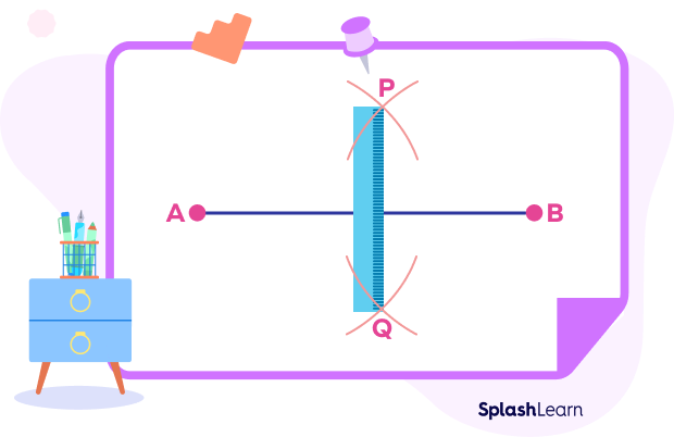 Perpendicular bisector construction - step iv