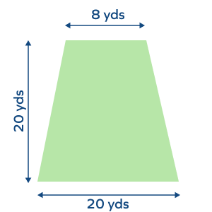 An isosceles trapezoid with legs 20 yds and parallel sides 8 yds & 20 yds