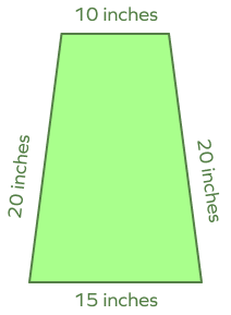 An isosceles trapezoid with sides 20 in, 20 in, 10 in, 15 in