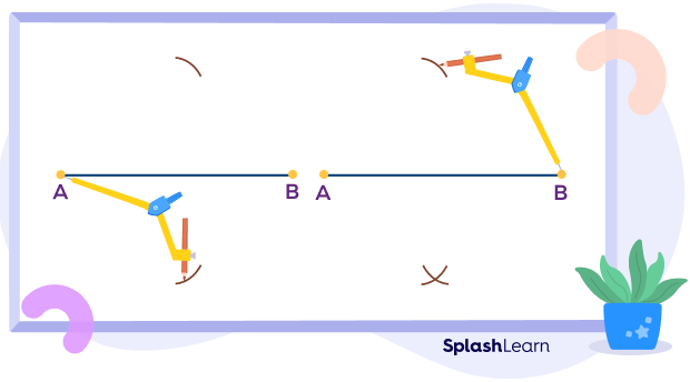 Drawing arcs to bisect a line segment