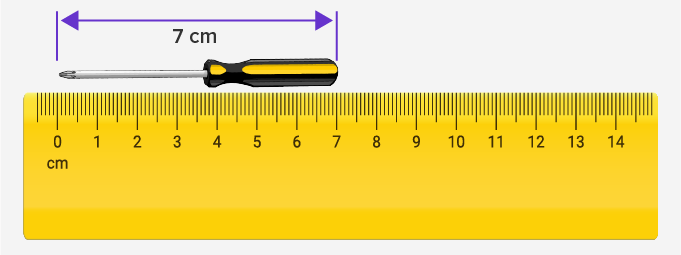 measure the length, place the object and ruler with the tip at the “0”