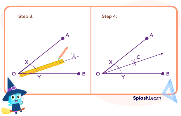 Steps 3 and 4 of constructing an angle bisector