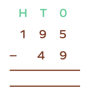 aligning place values of numbers for subtraction