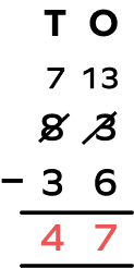 Solution of 83 minus 36