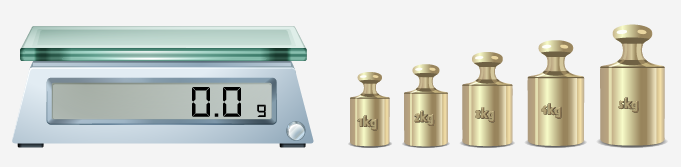 Weighing scale and weights